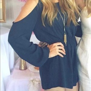 Navy off the shoulder, backless romper